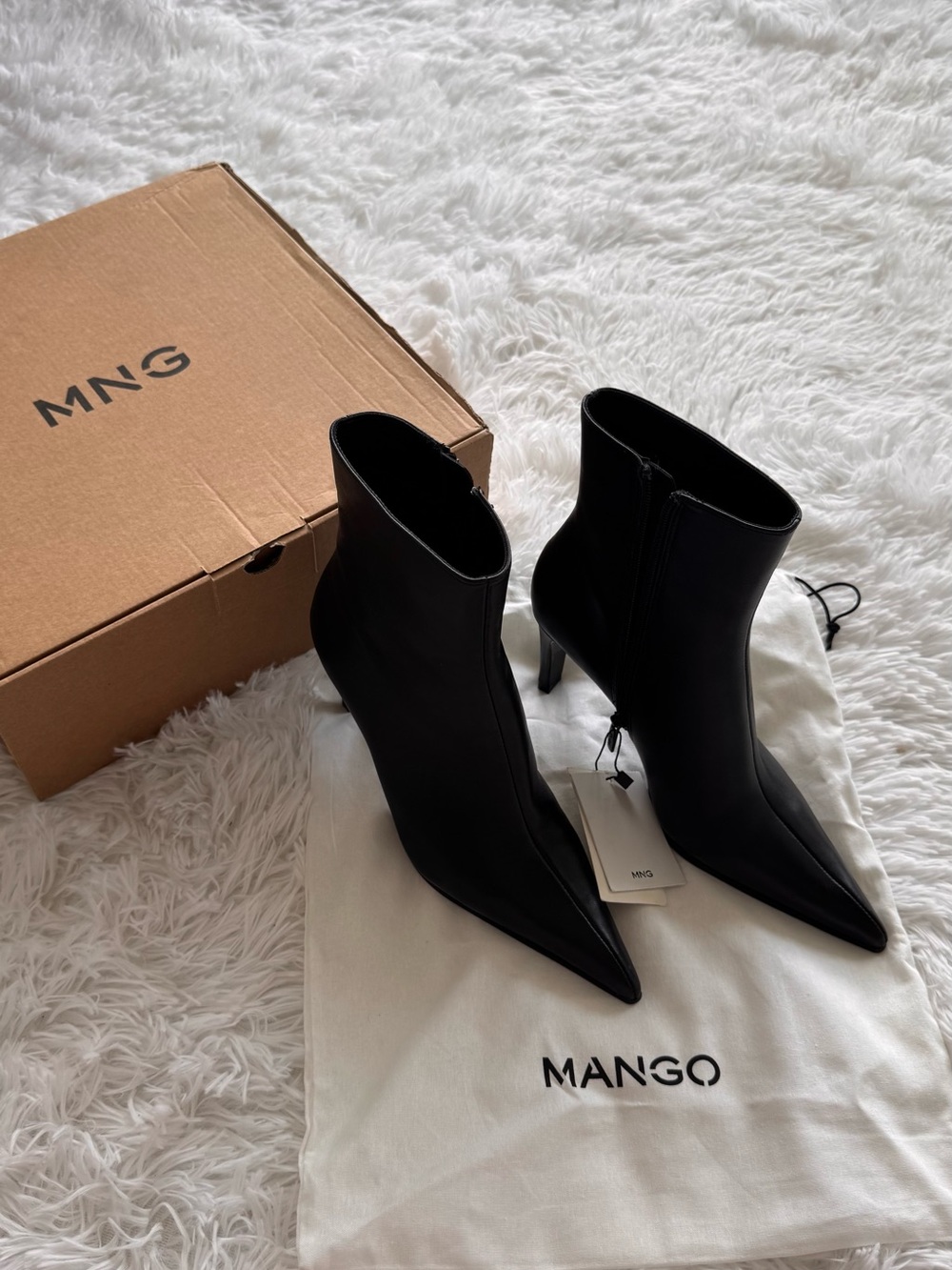Mango Black Pointed Toe Stiletto Ankle Boots